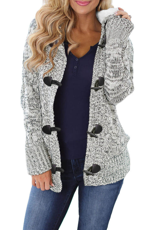 Fur Hood Horn Button Sweater Cardigan