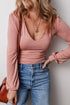 Fushia Plain V Neck Long Sleeve Casual Bodysuit