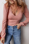 Fushia Plain V Neck Long Sleeve Casual Bodysuit