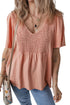 Fushia Smocked Front V Neck Pleated Babydoll Short Sleeve Top