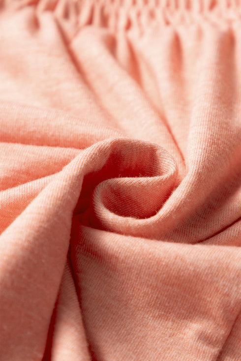 Fushia Smocked Front V Neck Pleated Babydoll Short Sleeve Top