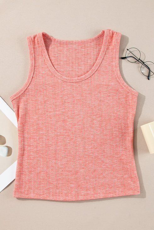 Fushia Solid Color Textured U Neck Slim Tank Top