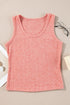 Fushia Solid Color Textured U Neck Slim Tank Top