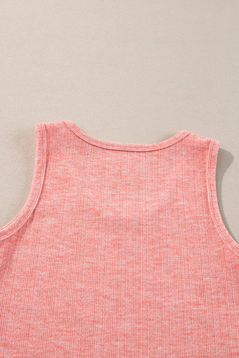 Fushia Solid Color Textured U Neck Slim Tank Top