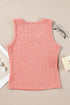 Fushia Solid Color Textured U Neck Slim Tank Top