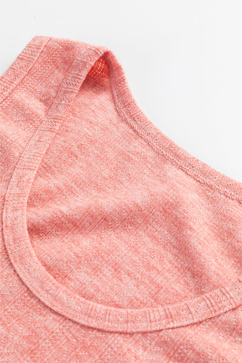 Fushia Solid Color Textured U Neck Slim Tank Top