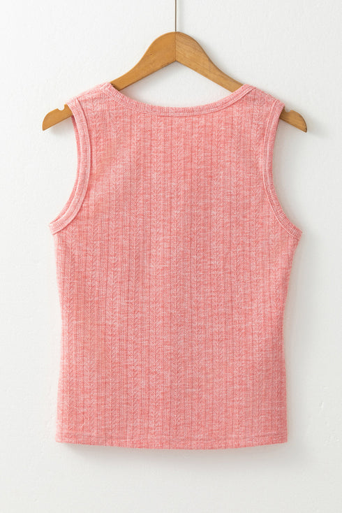 Fushia Solid Color Textured U Neck Slim Tank Top