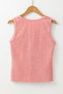 Fushia Solid Color Textured U Neck Slim Tank Top