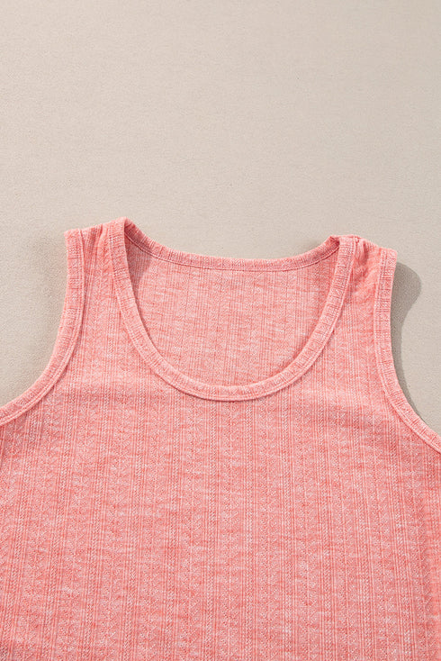 Fushia Solid Color Textured U Neck Slim Tank Top