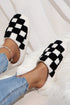 Fuzzy Checkered Print Plush Fleece Slip On Slippers