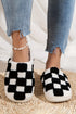 Fuzzy Checkered Print Plush Fleece Slip On Slippers