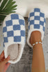 Fuzzy Checkered Print Plush Fleece Slip On Slippers