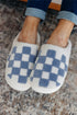 Fuzzy Checkered Print Plush Fleece Slip On Slippers