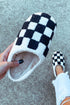 Fuzzy Checkered Print Plush Fleece Slip On Slippers