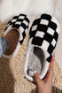Fuzzy Checkered Print Plush Fleece Slip On Slippers