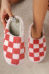 Fuzzy Checkered Print Plush Fleece Slip On Slippers