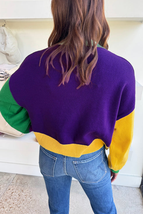 Fuzzy Contrast Panel Patchwork Letter Graphic Statement Sweater
