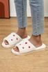 Fuzzy Fleece Embroidered Heart Pattern Slip On Slippers