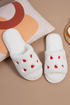 Fuzzy Fleece Embroidered Heart Pattern Slip On Slippers