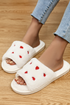 Fuzzy Fleece Embroidered Heart Pattern Slip On Slippers