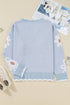Fuzzy Floral Knit Scalloped V Neck Pullover Sweater