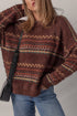 Fuzzy Knit Fair Isle Stripe Crew Neck Sweater