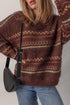 Fuzzy Knit Fair Isle Stripe Crew Neck Sweater