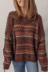 Fuzzy Knit Fair Isle Stripe Crew Neck Sweater