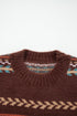 Fuzzy Knit Fair Isle Stripe Crew Neck Sweater