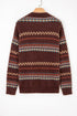 Fuzzy Knit Fair Isle Stripe Crew Neck Sweater