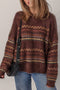 Fuzzy Knit Fair Isle Stripe Crew Neck Sweater
