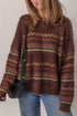 Fuzzy Knit Fair Isle Stripe Crew Neck Sweater