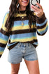 Fuzzy Striped Knit Round Neck Shift Sweater