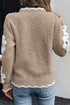 Fuzzy Textured Floral Knit V Neck Pullover Sweater
