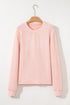 Fuzzy Textured Ribbed Round Neck Long Sleeve Top