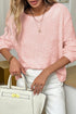 Fuzzy Textured Ribbed Round Neck Long Sleeve Top