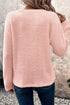 Fuzzy Textured Ribbed Round Neck Long Sleeve Top