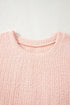 Fuzzy Textured Ribbed Round Neck Long Sleeve Top