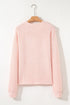 Fuzzy Textured Ribbed Round Neck Long Sleeve Top