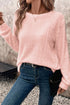Fuzzy Textured Ribbed Round Neck Long Sleeve Top