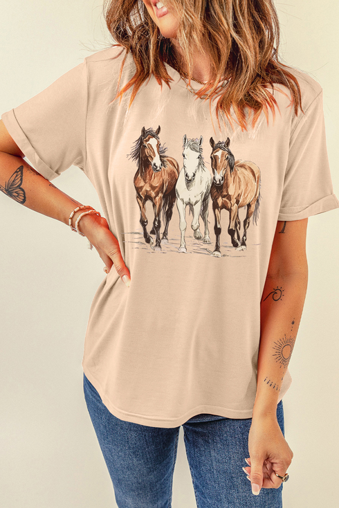 Gallant Horse Graphic Print Short Sleeve Crew Neck Tee