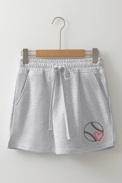 Game Day Baseball Heart Embroidered Casual French Terry Skort