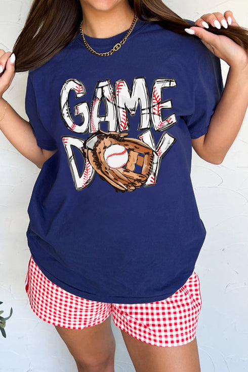 Game Day Baseball Stitch Graphic Print Short Sleeve Sports Tee