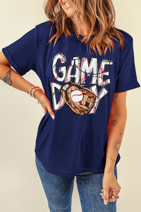 Game Day Baseball Stitch Graphic Print Short Sleeve Sports Tee