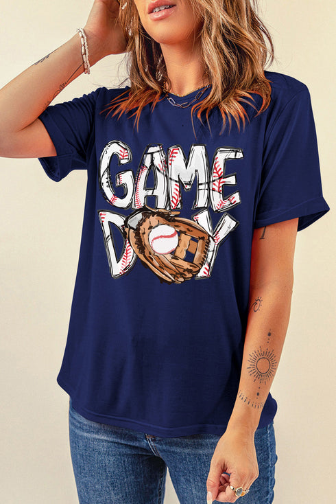 Game Day Baseball Stitch Graphic Print Short Sleeve Sports Tee