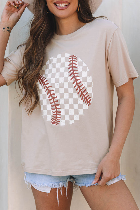 Game Day Checkered Baseball Print Graphic Tee