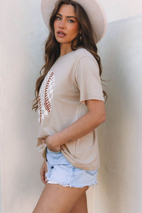 Game Day Checkered Baseball Print Graphic Tee