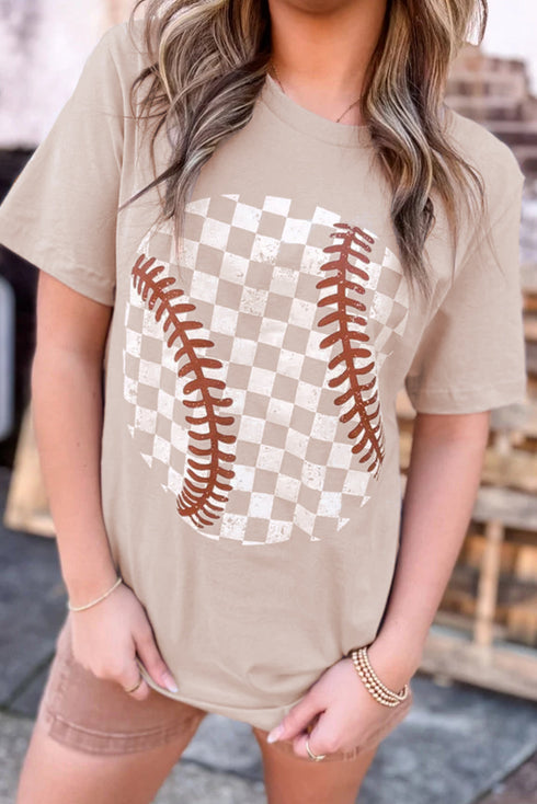 Game Day Checkered Baseball Print Graphic Tee