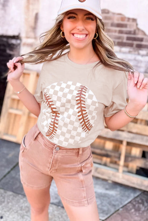 Game Day Checkered Baseball Print Graphic Tee