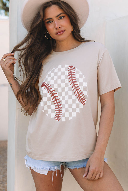 Game Day Checkered Baseball Print Graphic Tee